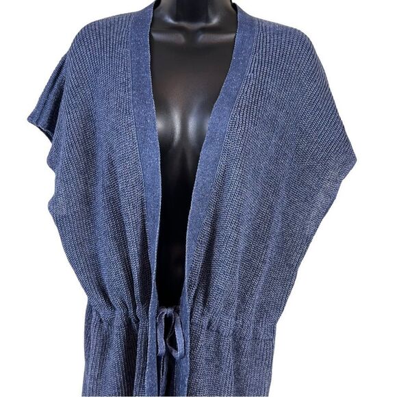 Lafayette 148 New York Vest Blue Marled Long Line Hemp Cardigan - Picture 2 of 13